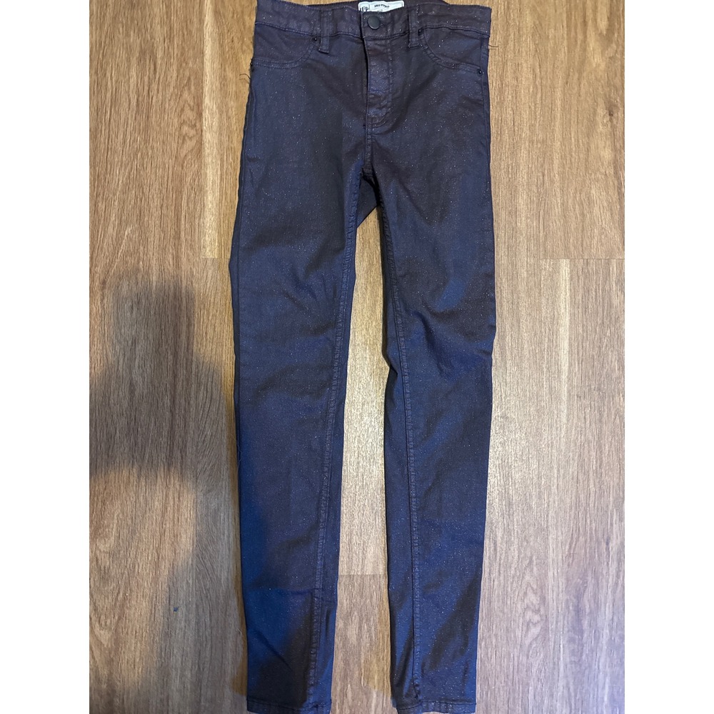 Free People Dark Plum Metallic Shimmer Skinny Jeans High Rise‎  whimsical Goth